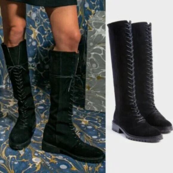 Tuckernuck Black Kyle Lace Up Knee High Suede Leather Lug Boots Size 6 New - Picture 5 of 11